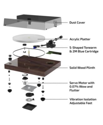 RT85 High-Fidelity Vinyl Turntable with Ortofon 2M Blue Cartridge, Acrylic Platter, Speed Control, and Vibration Isolation