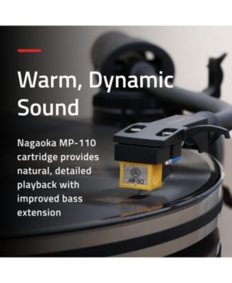 Reference HiFi Turntable Record Player with Nagaoka MP-110 Cartridge and Anti-Vibration Wood Isolation Base