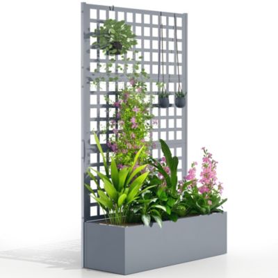 Metal Planter Box with Trellis, Drain Holes