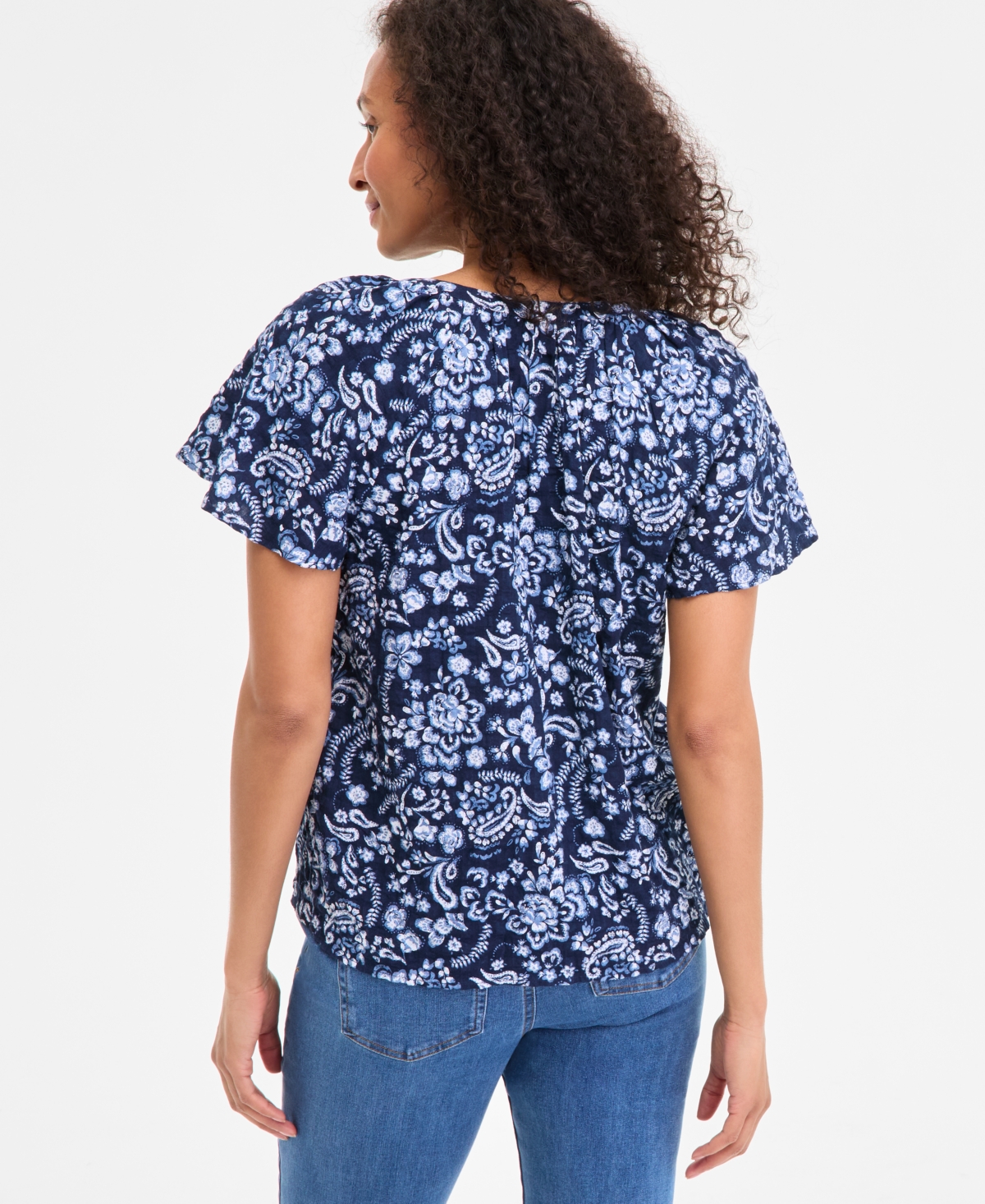 Style & Co Women's Paisley-print Flutter-sleeve Top, Exclusively At Macy's