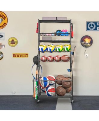 Weight Capacity Sports Storage Garage Organizer for Balls Yoga Mats Multifunction Equipment Rack