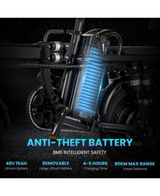 Foldable Electric Bicycle, 500W Peak Motor 45 Miles 80KM MAX  Range,  Upgraded E-bike with Front Basket, Phone Holder and Digital Display