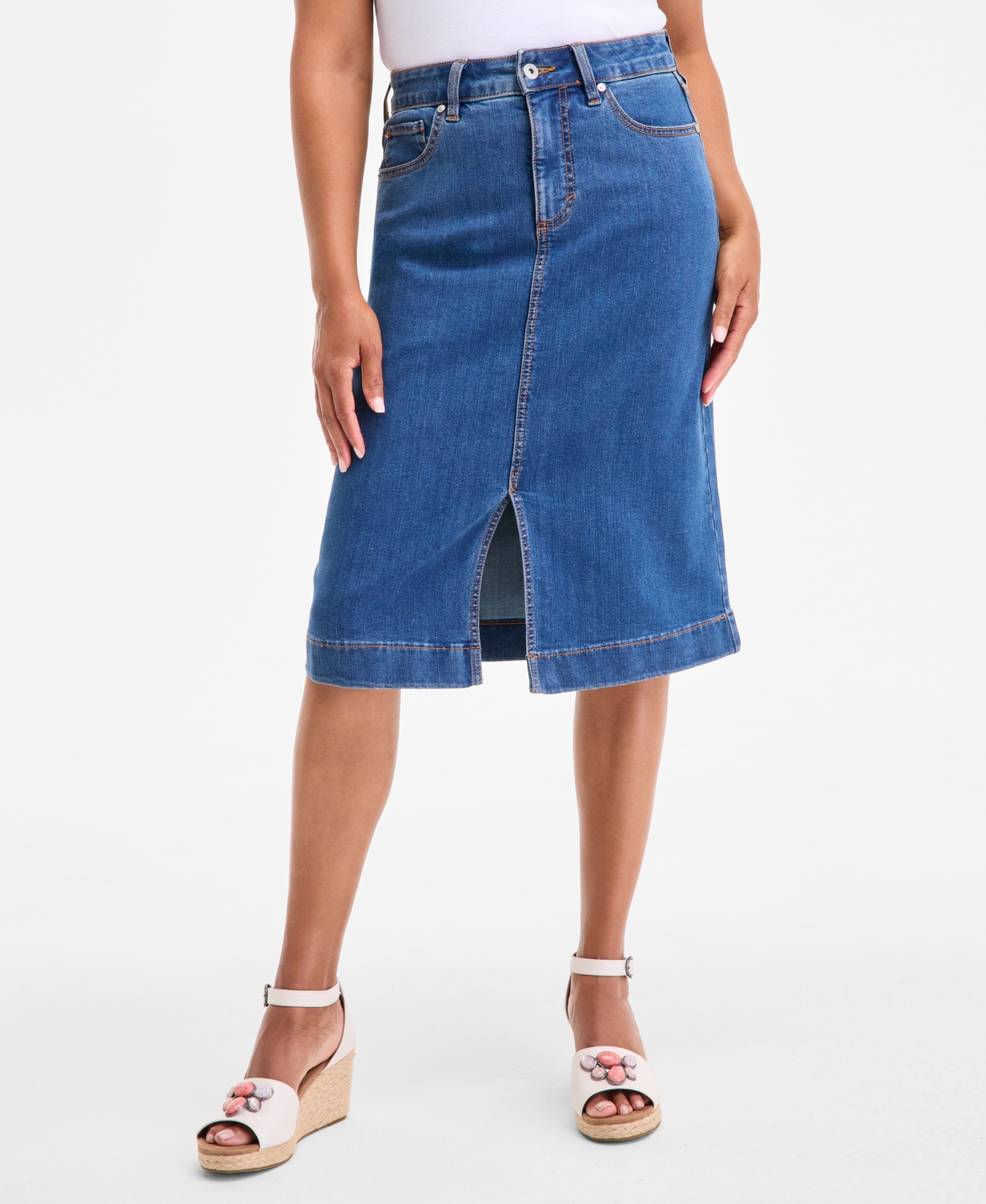 STYLE & CO WOMEN'S HIGH STRETCH DENIM MIDI SKIRT, EXCLUSIVELY AT MACY'S 