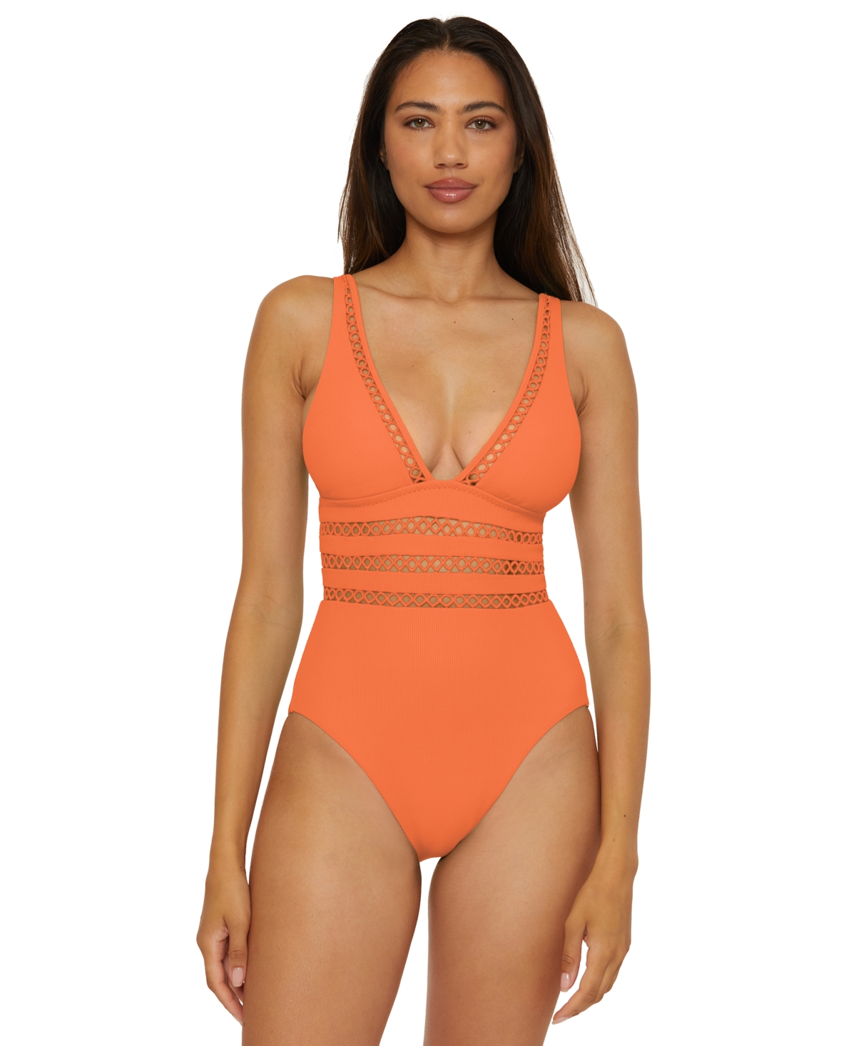 Women's Modern Edge Ribbed One-Piece Swimsuit - Coral Rose