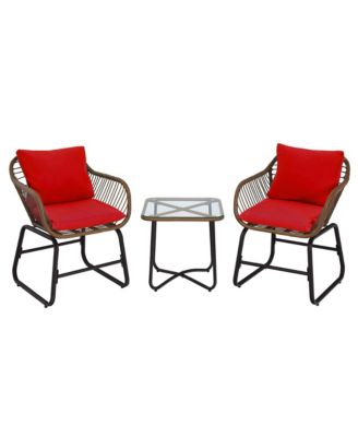 3PCS Patio Rattan Bistro Set Cushioned Chair Glass Table Deck