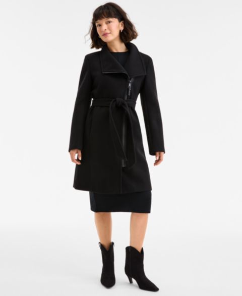 Женское пальто DKNY Asymmetric Front-Zip Belted, цвет: Чёрный