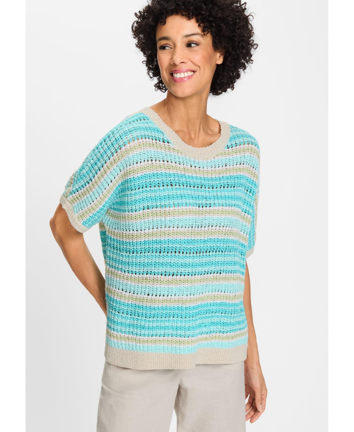 Women's Striped Dolman Tape Yarn Sweater - Aqua mint