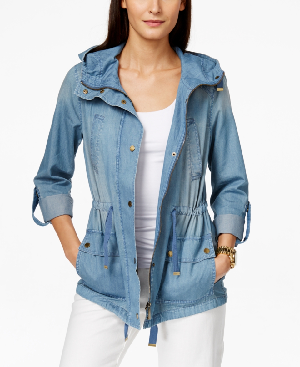 MICHAEL Michael Kors Tab Sleeve Chambray Anorak Jacket   Jackets