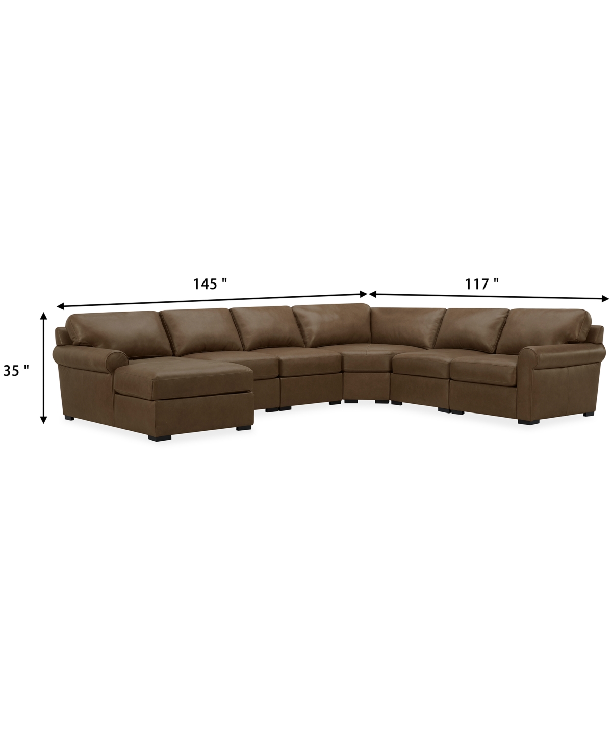 Macy's Radley Roll Arm 145" 6-pc. Leather Wedge Corner Chaise Sectional, Exclusively At