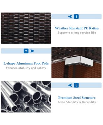 5PCS Patio Rattan Furniture Set Sectional Conversation Set Ottoman Table