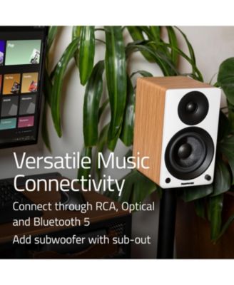 Ai41 Powered 2-Way 2.0 Stereo Bookshelf Speakers with Speaker Stands 5" Drivers 90W Amplifier for Turntable Bluetooth 5 Wireless Music Streaming with RCA Optical Subwoofer Out