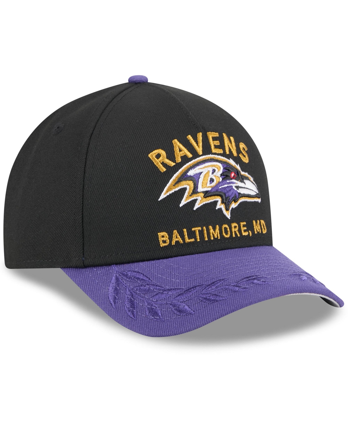 NEW ERA MEN'S BLACK/PURPLE BALTIMORE RAVENS 2025 NFL DRAFT 9FORTY A-FRAME M-CROWN ADJUSTABLE HAT 