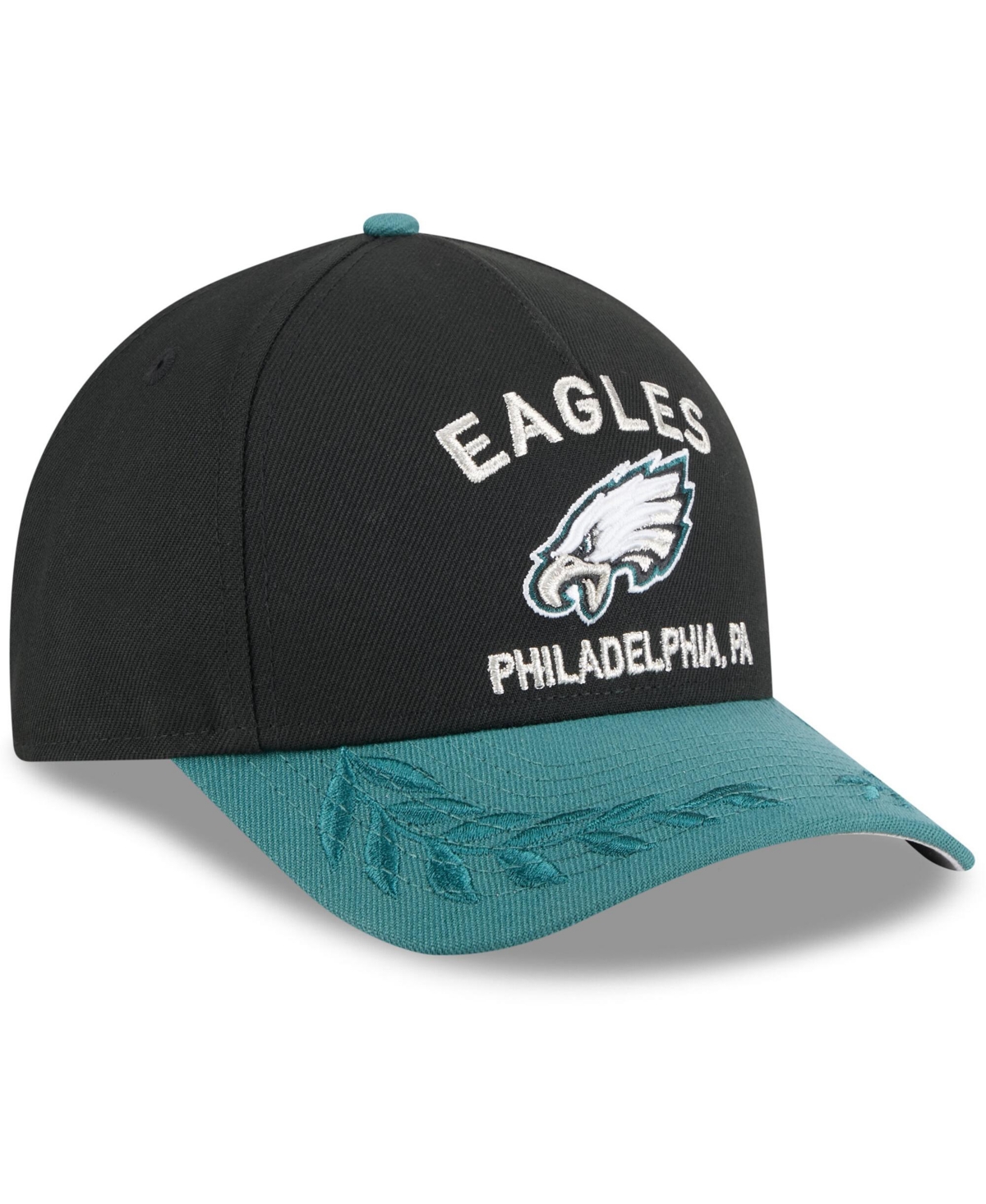 NEW ERA MEN'S BLACK/GREEN PHILADELPHIA EAGLES 2025 NFL DRAFT 9FORTY A-FRAME M-CROWN ADJUSTABLE HAT 