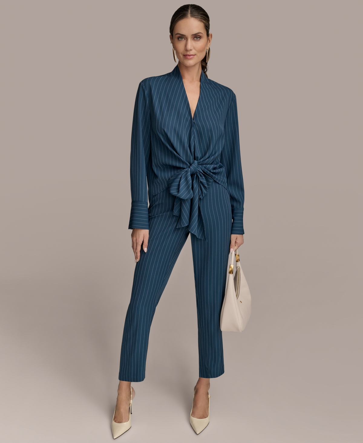 Shop Donna Karan Women's Straight-leg Pinstripe Pants