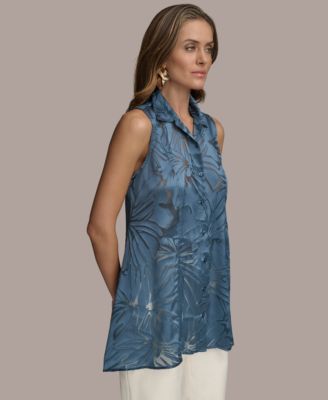 Women's Sleeveless Button-Front Tunic Top