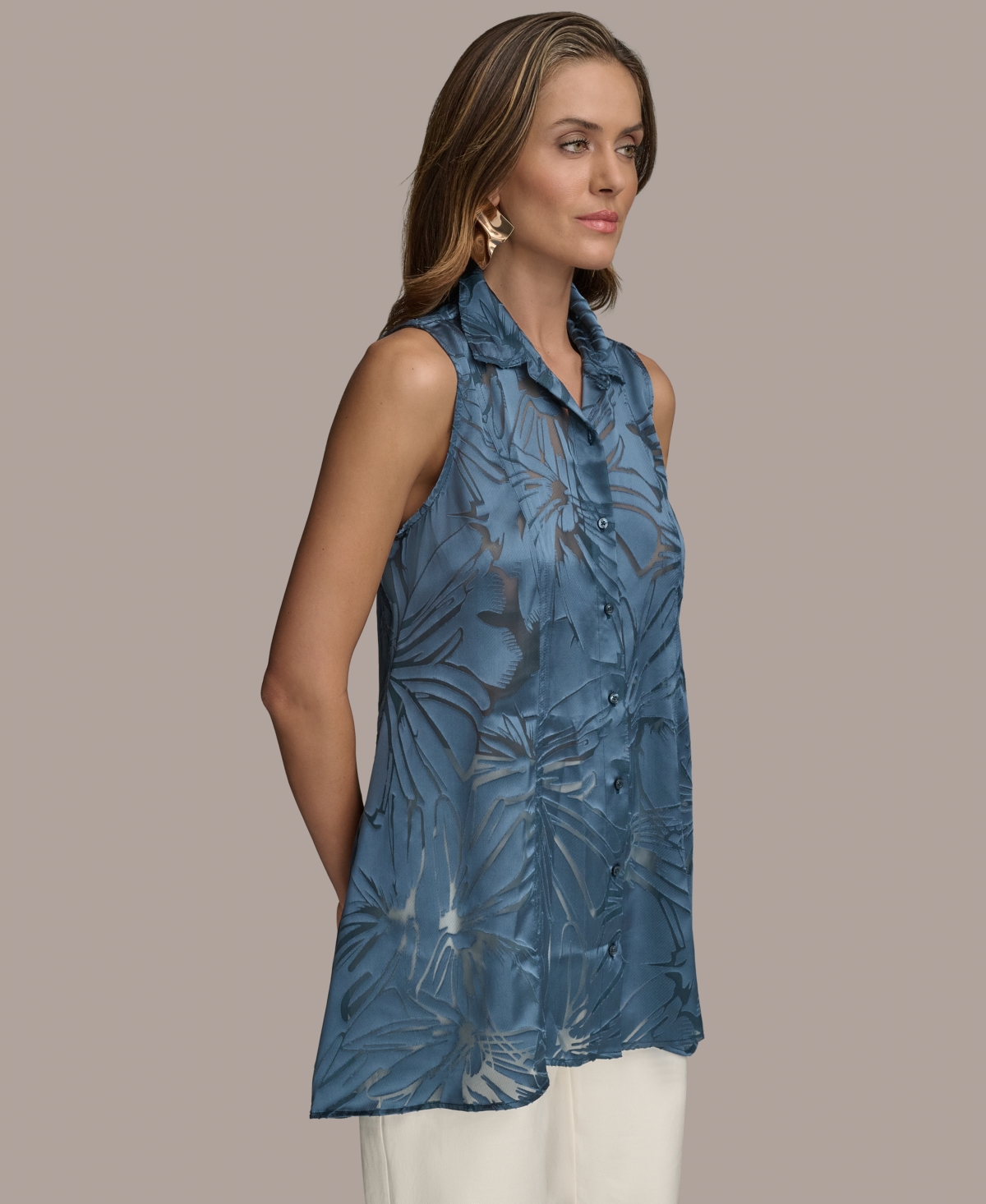 Donna Karan Women's Sleeveless Button-front Tunic Top