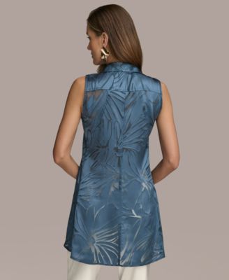 Women's Sleeveless Button-Front Tunic Top