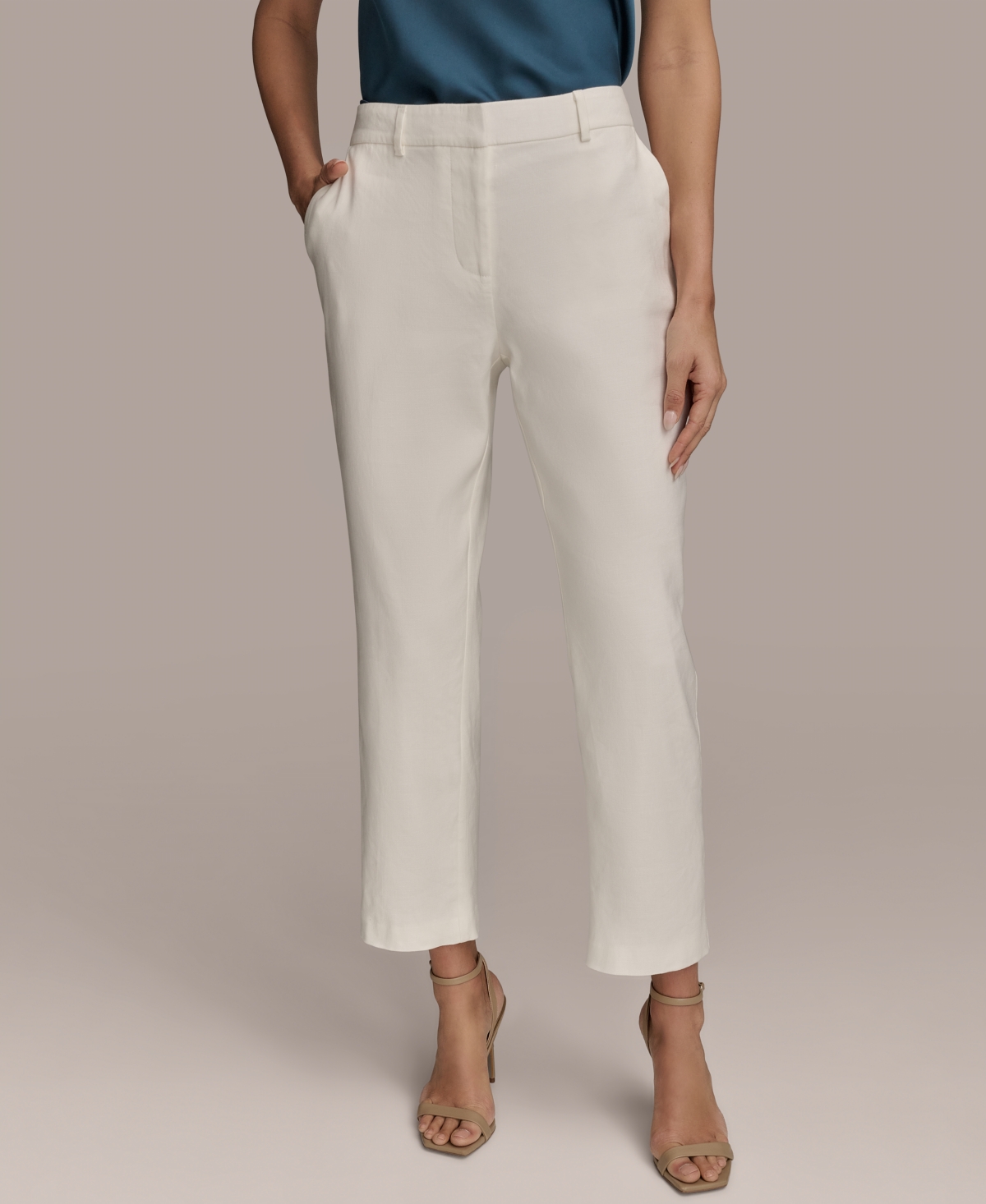 Women's Linen Blend Ankle Pants - Cream