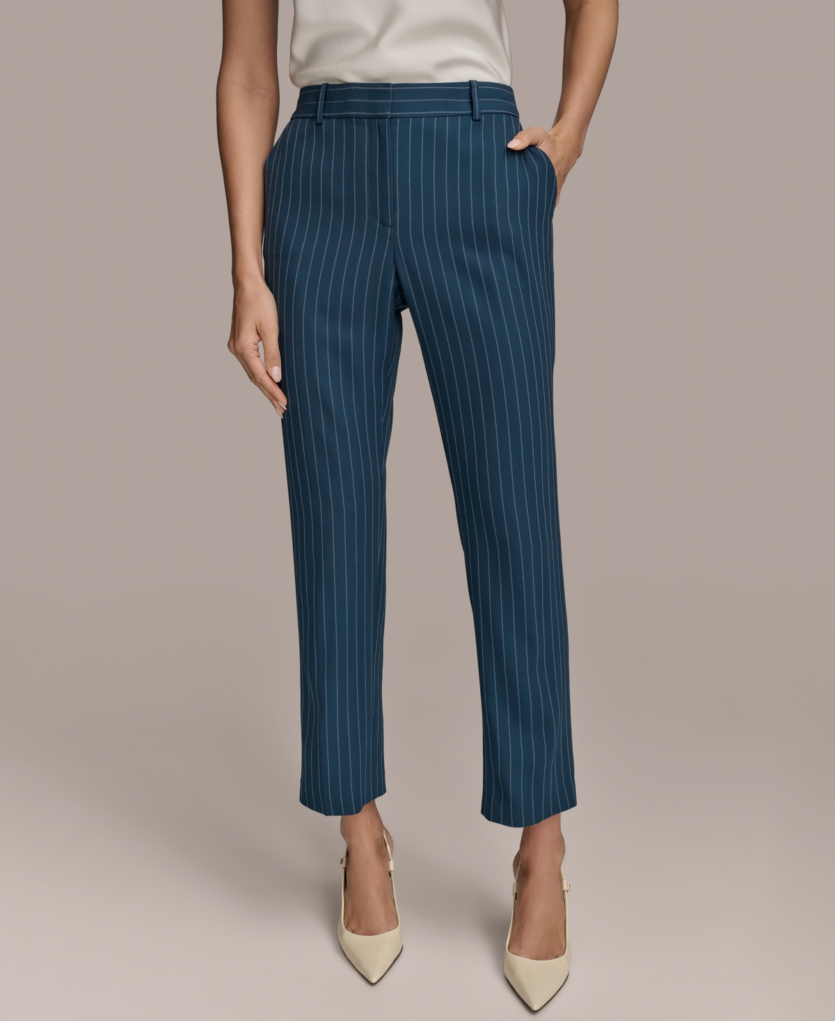 Shop Donna Karan Women's Straight-leg Pinstripe Pants