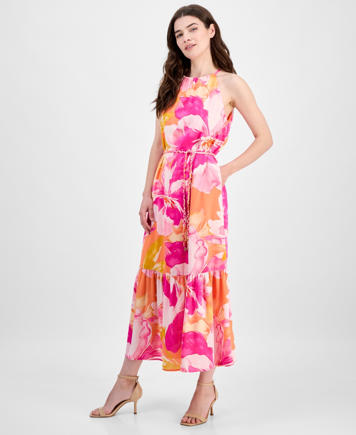 Anne Klein Tiered Halter Sundress In Multi