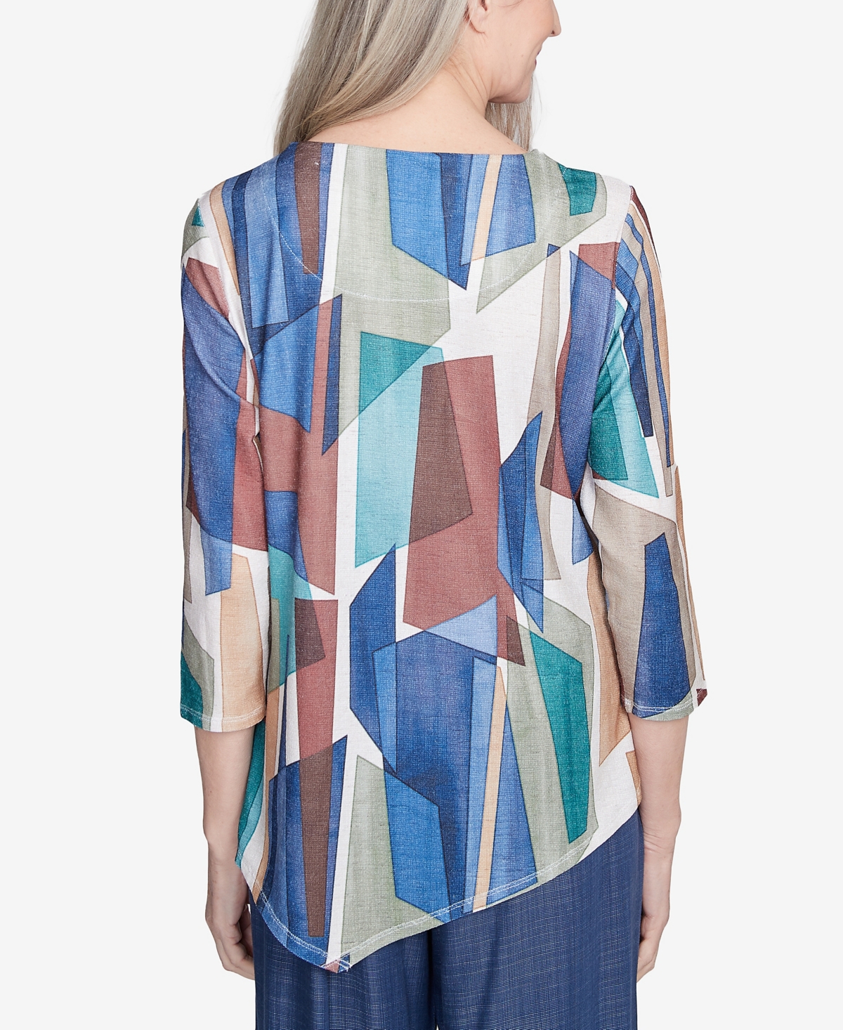Alfred Dunner Plus Size Summer Solstice Abstract Stained Glass Crew Neck Top In Navy Multi