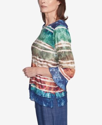 Women's Summer Solstice Tie Dye Striped Biadere Crew Neck Top