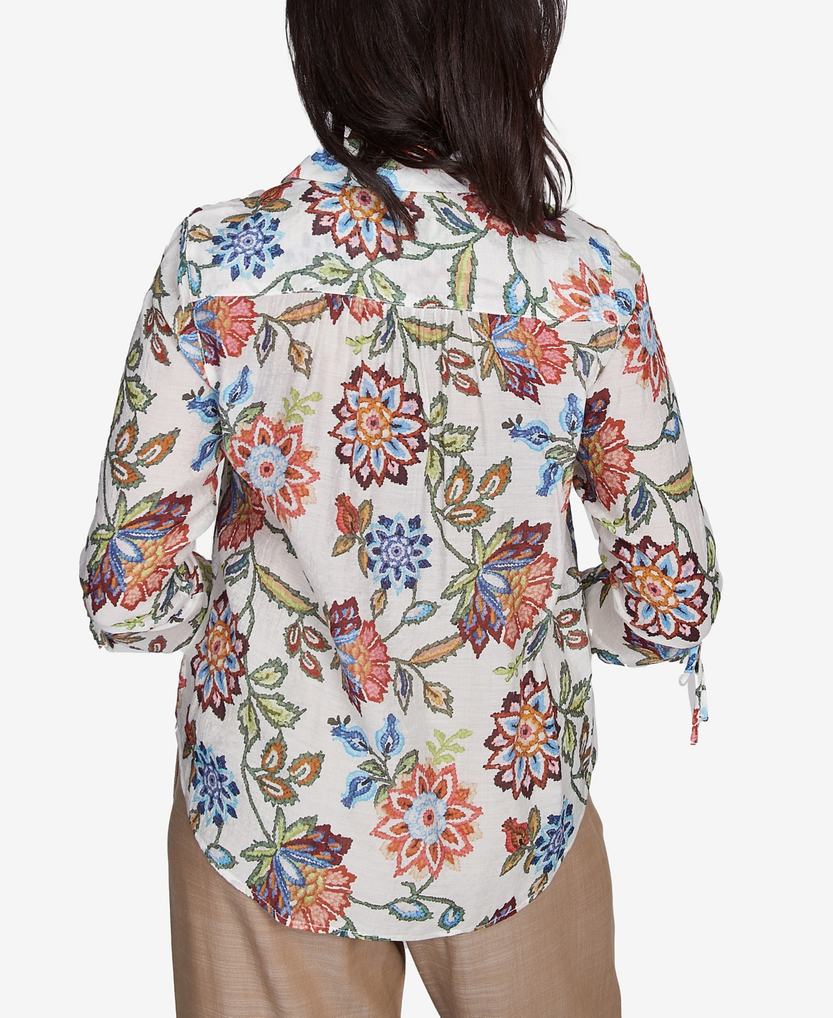 Alfred Dunner Plus Size Summer Solstice Batik Floral Button Front Top In Neutral Multi