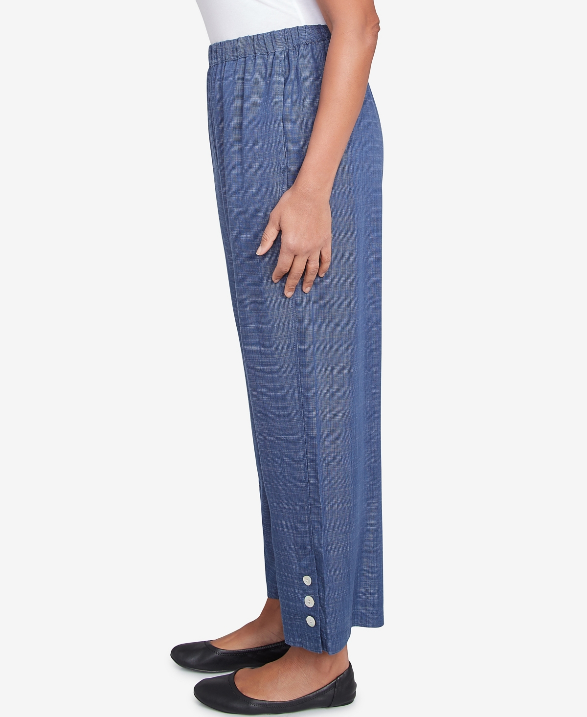Alfred Dunner Women's Summer Solstice Relaxed Button Detail Ankle Pants In Blue