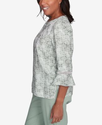 Women's Santa Fe Embroidered Geometric Flare Sleeve Top