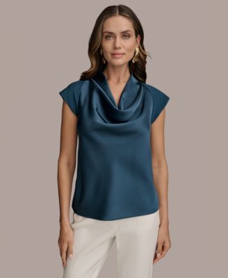 Donna Karan New York - Women's Cap Sleeve Satin Cowlneck Top