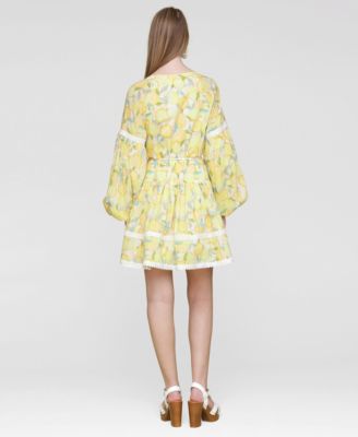 Women's Printed Cotton Split-Neck Mini Dress