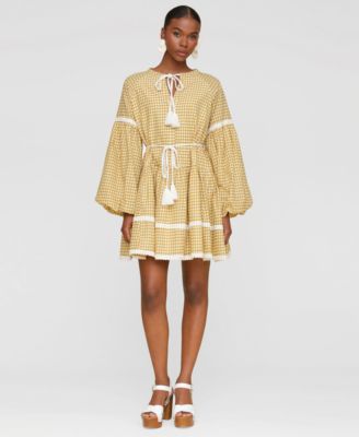 Women's Printed Cotton Split-Neck Mini Dress