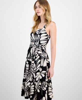 Women's Printed Linen Fit & Flare Dress
