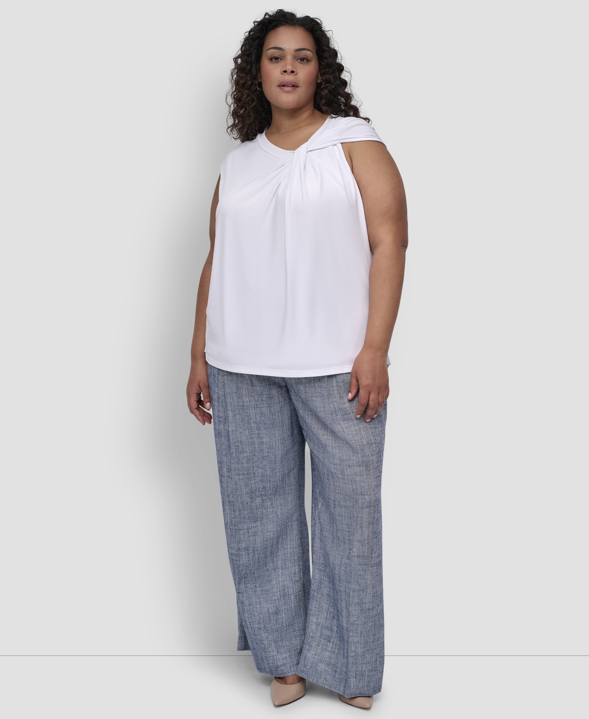 Shop Dkny Plus Size Twisted-neck Sleeveless Blouse