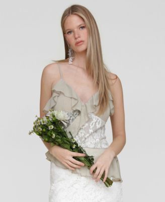 Women's Ruffle Lace-Panel Asymmetric Top