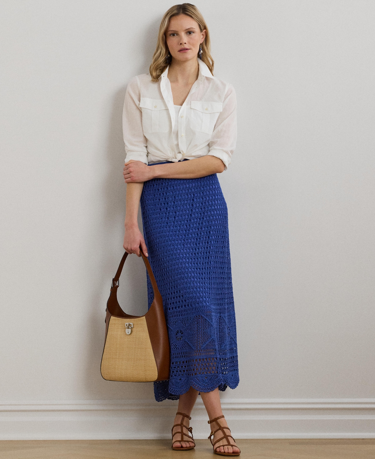 Ralph Lauren Women's Pointelle-knit Linen-blend Sweater Skirt