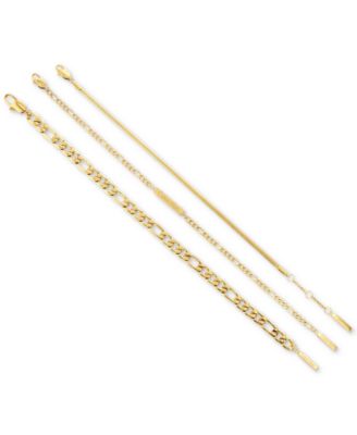 Stainless Steel 3-Pc. Set Mixed Chain Bracelets