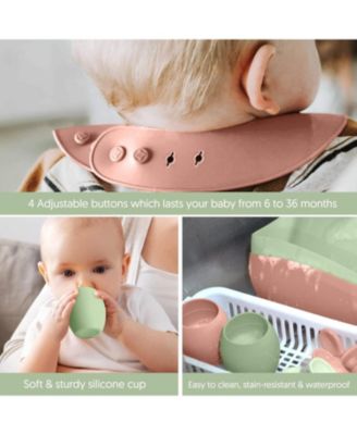 Toddler Silicone Feeding Set Led Weaning Utensils, Silicone Bibs Feeding Cups Smooth Waterproof Material For Practical Eating, Set of 8