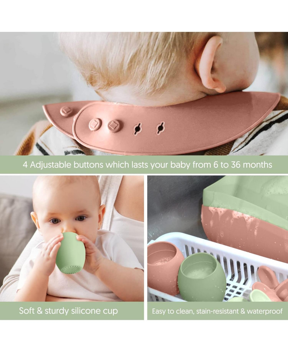 Sperric Toddler Silicone Feeding Set Led Weaning Utensils, Silicone Bibs Feeding Cups Smooth Waterproof Material For Practical Eating, Set of 8