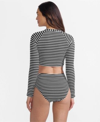 Women's Crochet Long Sleeve Bikini Top and High Waisted Bottoms Swimsuit Set