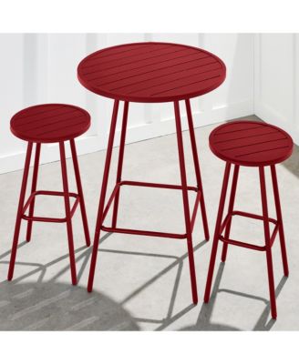 3-Piece Steel Patio Bar Height Round Bistro Set w/ Backless Stools, Slatted Design