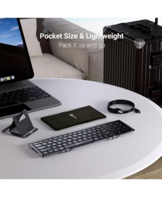 Foldable Bluetooth Keyboard, BK18 Foldable Keyboard with Touchpad and Number Pad, Portable Rechargeable Keyboard