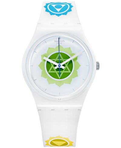 Swatch Unisex Swiss BREATHE White Silicone Printed Strap Watch 34mm GW172