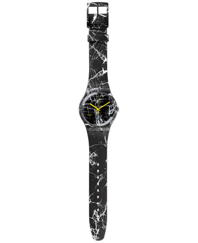 Swatch Unisex Swiss Marmor Exotic Charm Black & White Silicone Strap Watch 41mm SUOB123