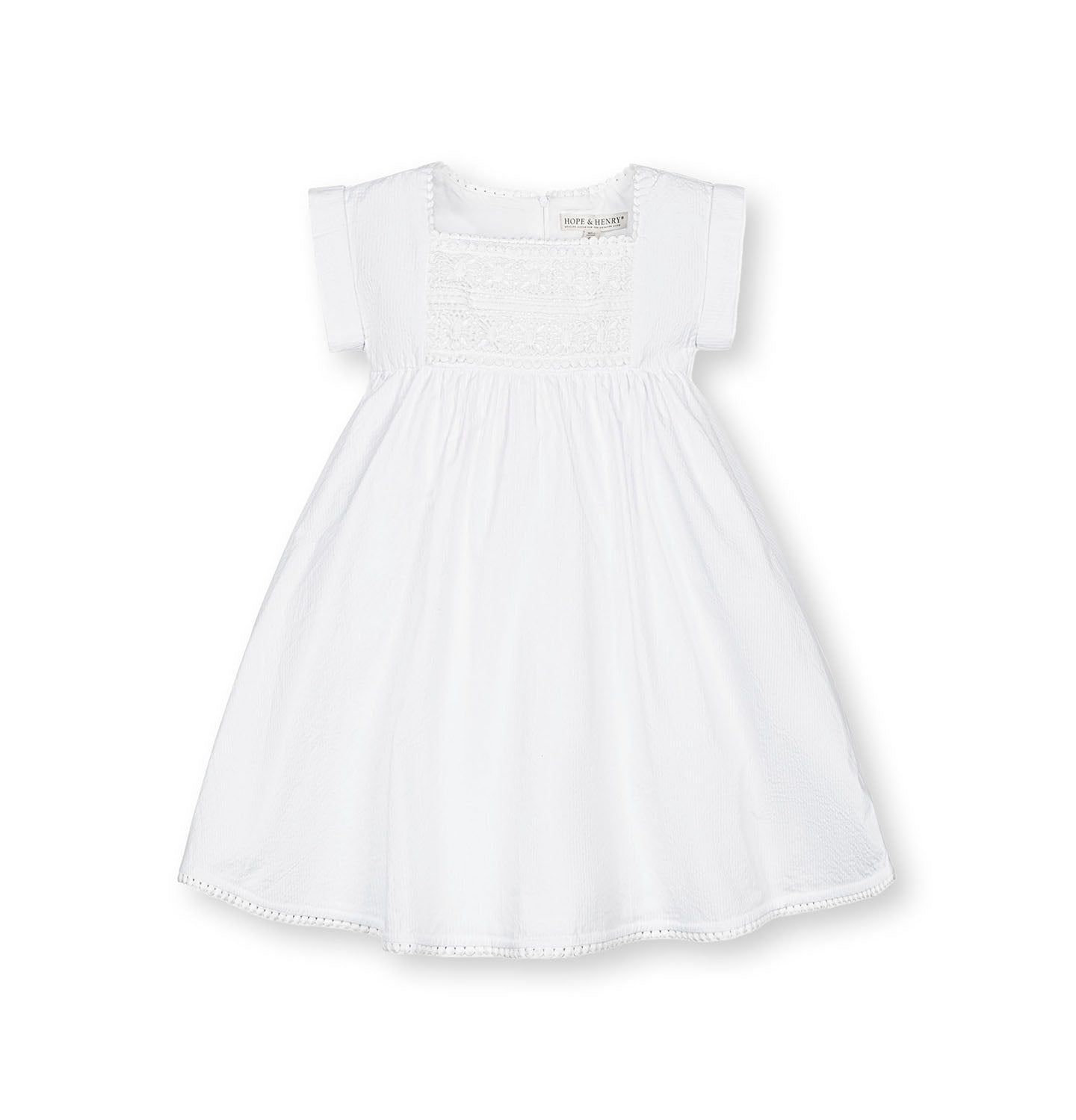 Платье Hope & Henry Sleeveless Crochet Detail Empire Waist Seersucker Dress для девочек-малышей, цвет: Белый — фото 1