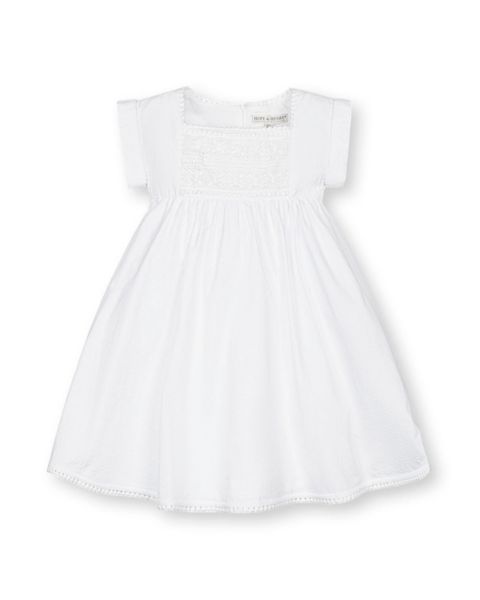 Платье Hope & Henry Sleeveless Crochet Detail Empire Waist Seersucker Dress для девочек-малышей, цвет: Белый