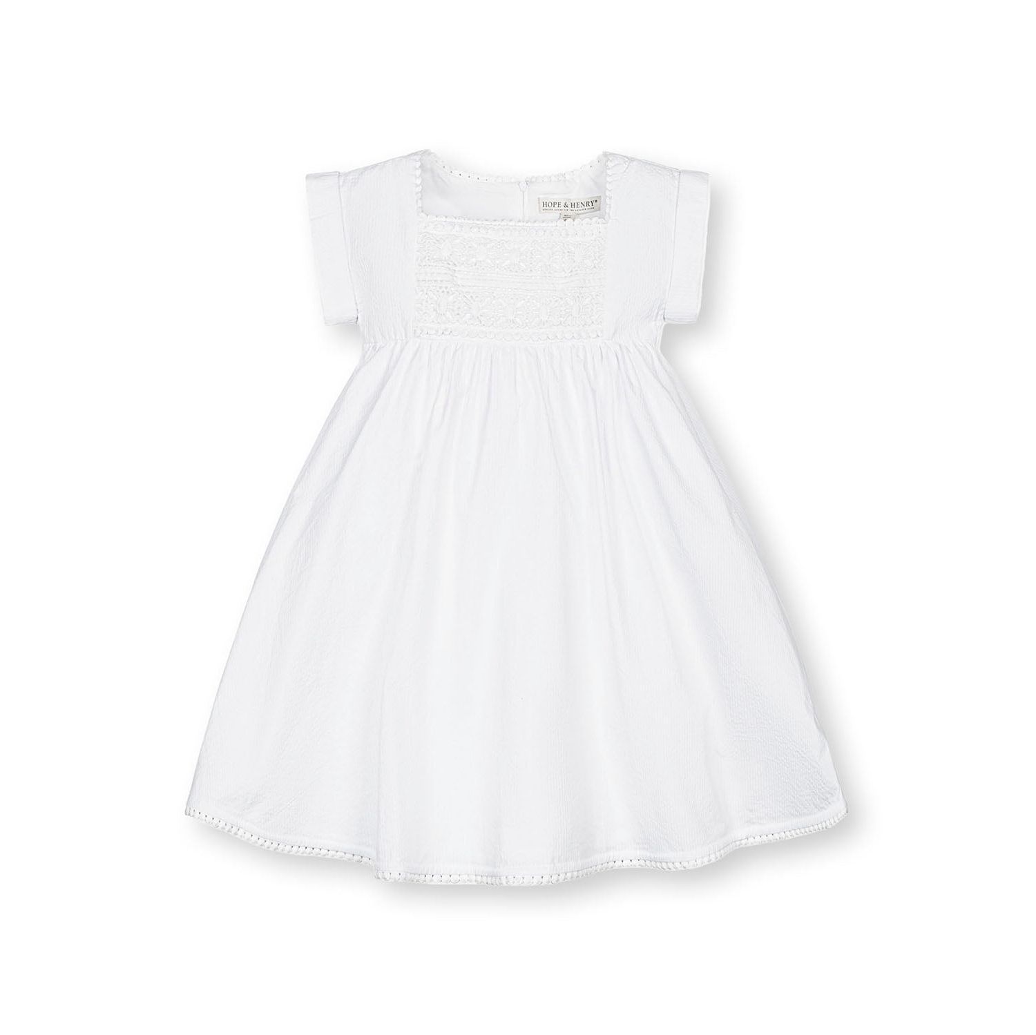 Toddler Girls Hope and Henry Sleeveless Crochet Detail Empire Waist Seersucker Dress