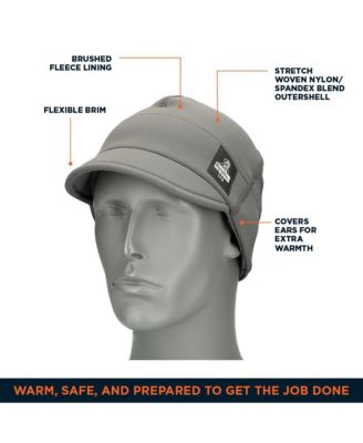 Men's Beanie with Visor - Stretch Nylon/Spandex Shell, Fleece-Lined Winter Hat