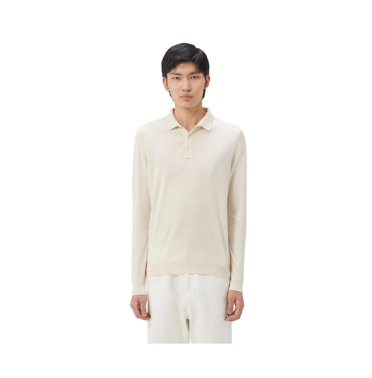 Men's Cashmere Silk Polo - White-marshmallow