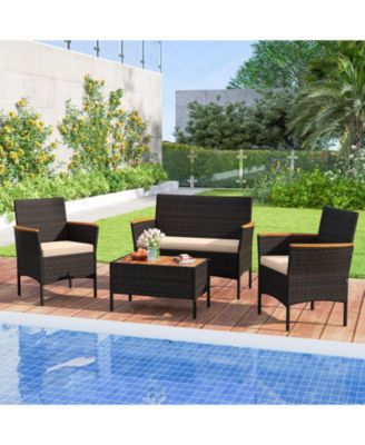 8 Piece Outdoor Patio Rattan Furniture Set Rattan Conversation Set w/ Chairs & Loveseat